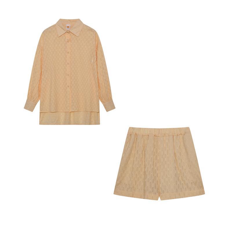 Herbst Damen Europa und die Vereinigten Staaten Hemd Set Jacquard Puffärmel Top Shorts Pendler Sinn Lässiger Anzug