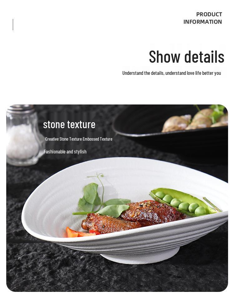 Irregularly Shaped Ceramic Salad Bowl for Restaurants - Deep Plate for French Desserts