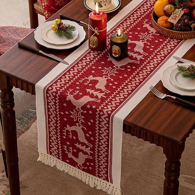 Christmas Table Runner, 13.7x70.8 Inch Elk Tree Xmas Table Holiday Decorations, Winter Kitchen Dining Table Decoration for Indoor Outdoor Christmas