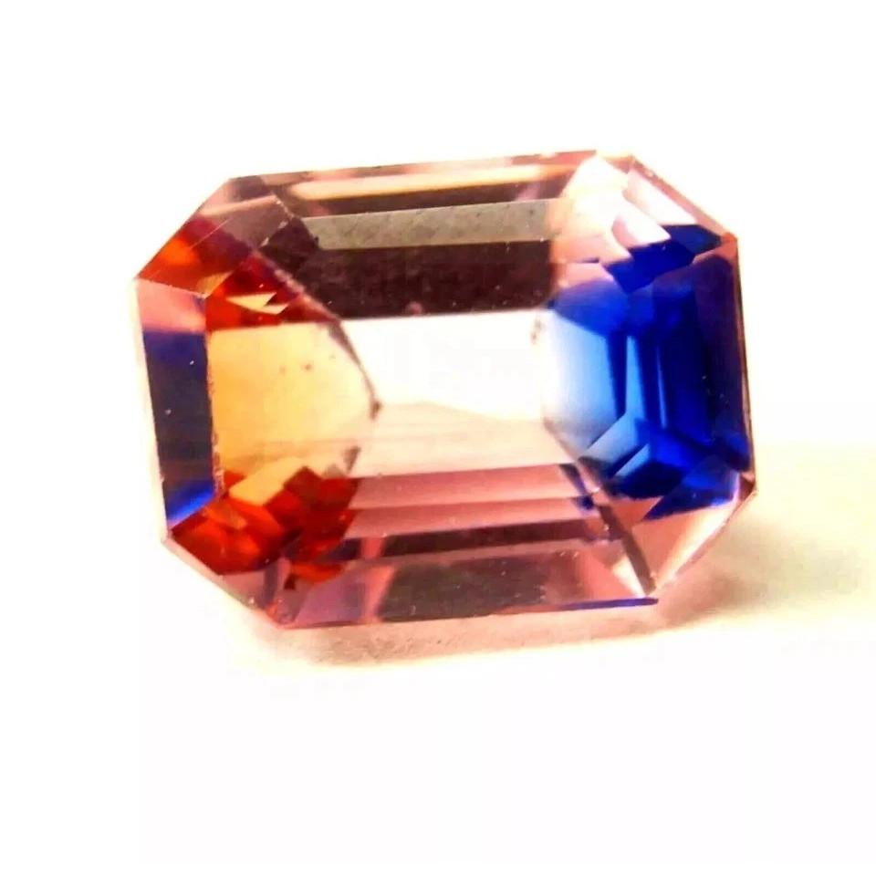 Emerald Cut Natural Multi Color Pitambari Sapphire 11+ Ct VVS Gemstone