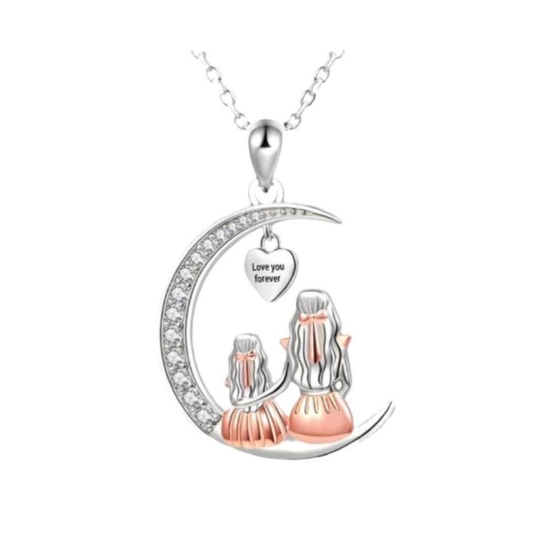 

Elegant Heart Shaped Crescents Moon Necklace With Trees Of Life Pendant Mother s Day Gift Zinc Alloy Adjustable Chain
