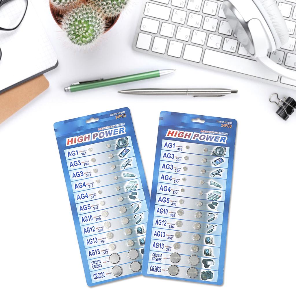 24Pcs AG1/AG3/AG4//AG5/AG10/AG12/AG13 Batteries Set for Watch Clock Camera Mixed Button Coin Cell Battery CR2016 CR2025