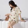 Summer Women's Japanese-Style Cute Teddy Bear Pajamas, Short-Sleeved Loose Cardigan, Casual Homewear Set.