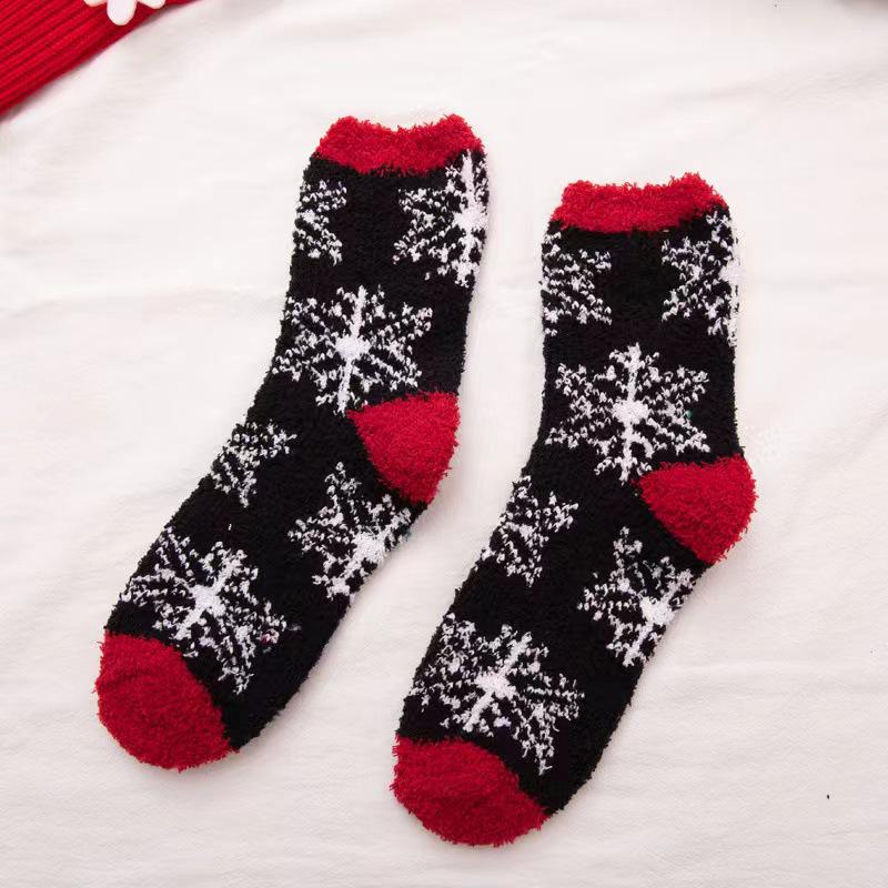Cozy Coral Fleece Christmas Socks: Velvet Santa Half-Sided, Warm Floor Stockings for Autumn & Winter