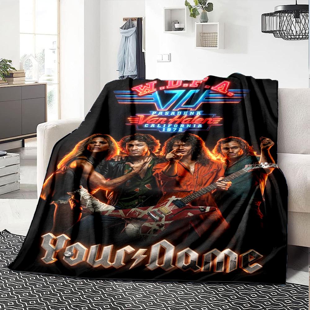 Name Custom VAN HALEN Print Flannel Blanket High Quality Warm Comfortable Cover for All Seasons Perfect for Gifts Home Decor