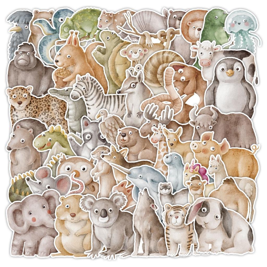 50 Watercolor Cartoon Animal Graffiti Stickers Car Mobile Phone Stationery Box Decoration Stickers Waterproof Creative Stickers