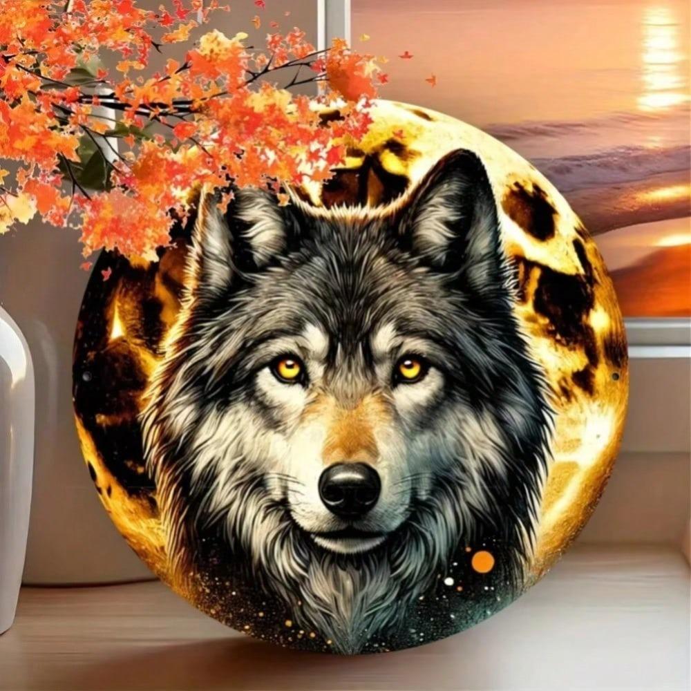 Rustic Wolf Iron Metal Wall Art 8x8 Inches Halloween Home Decor