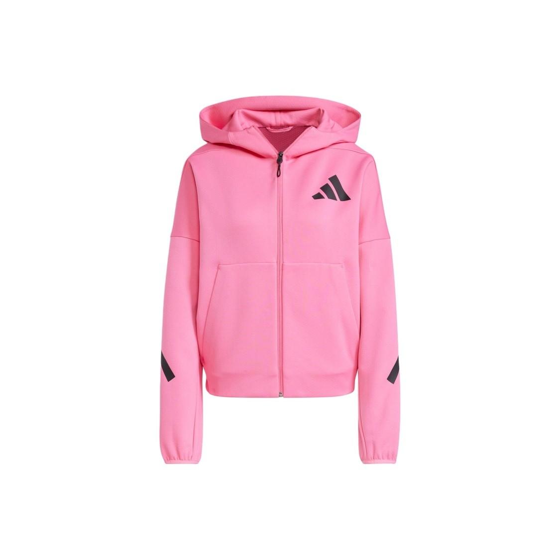 adidas full-zip hooded sports and casual jacket for women, Pulse Magenta XS