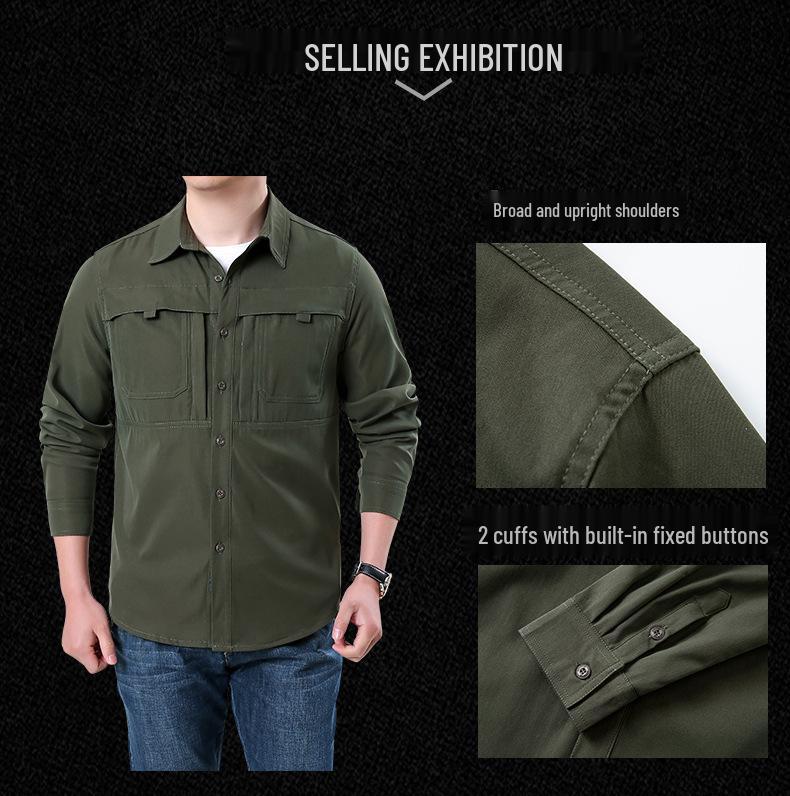 Men's Outdoor Quick Dry Tactical Shirt - Long Sleeve, Breathable, Elastic, Multi-Pocket