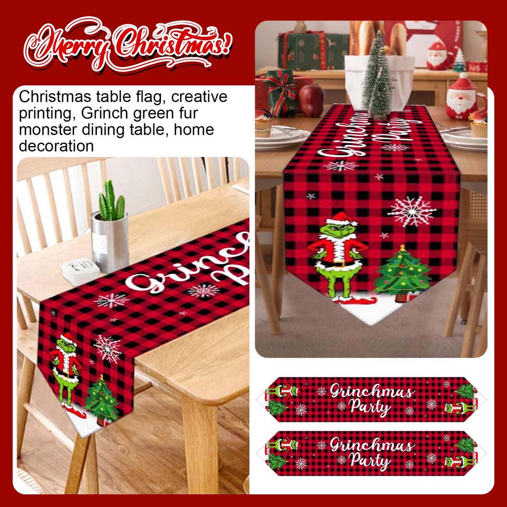 Christmas Table Runner Creative Printing  Green  Dining Table Home Decoration