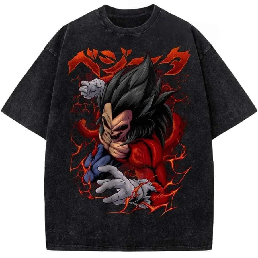 Hot Sale Dragon Ball Vegeta IV Graphic Print T-Shirt Men Women Streetwear Harajuku Fashion Vintage Washed Cotton Summer New Tee Casual Oversized Top