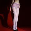 Sexy Women Patchwork Elastic Oil Glossy Shiny Sockings Sheer See Through Tights Maid Pearl Chain Open Crotch Pantyhose