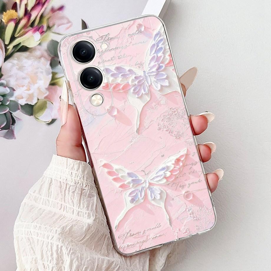 For Vivo Y29s Y29 4G 5G / Vivo Y04 4G Back Cover Girly Fashion Flower Butterfly Painting Case Soft TPU Clear Slim Silicone Funda