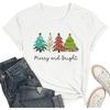 Believe Christmas Shirt for Women Christmas Tree Graphic T-Shirts Believe Letter Print Tees Holiday Tops