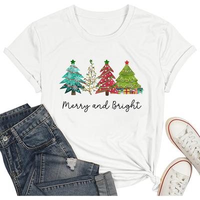 Believe Christmas Shirt for Women Christmas Tree Graphic T-Shirts Believe Letter Print Tees Holiday Tops