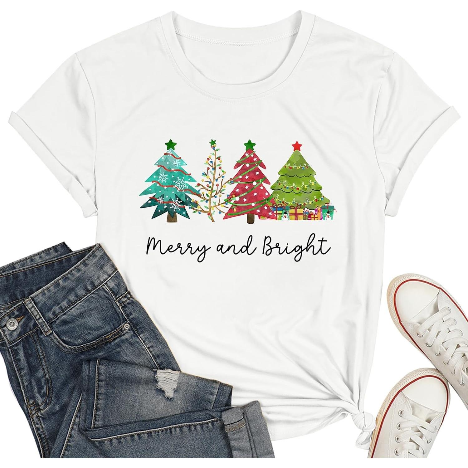 

Believe Christmas Shirt for Women Christmas Tree Graphic T-Shirts Believe Letter Print Tees Holiday Tops XXXXXL білий