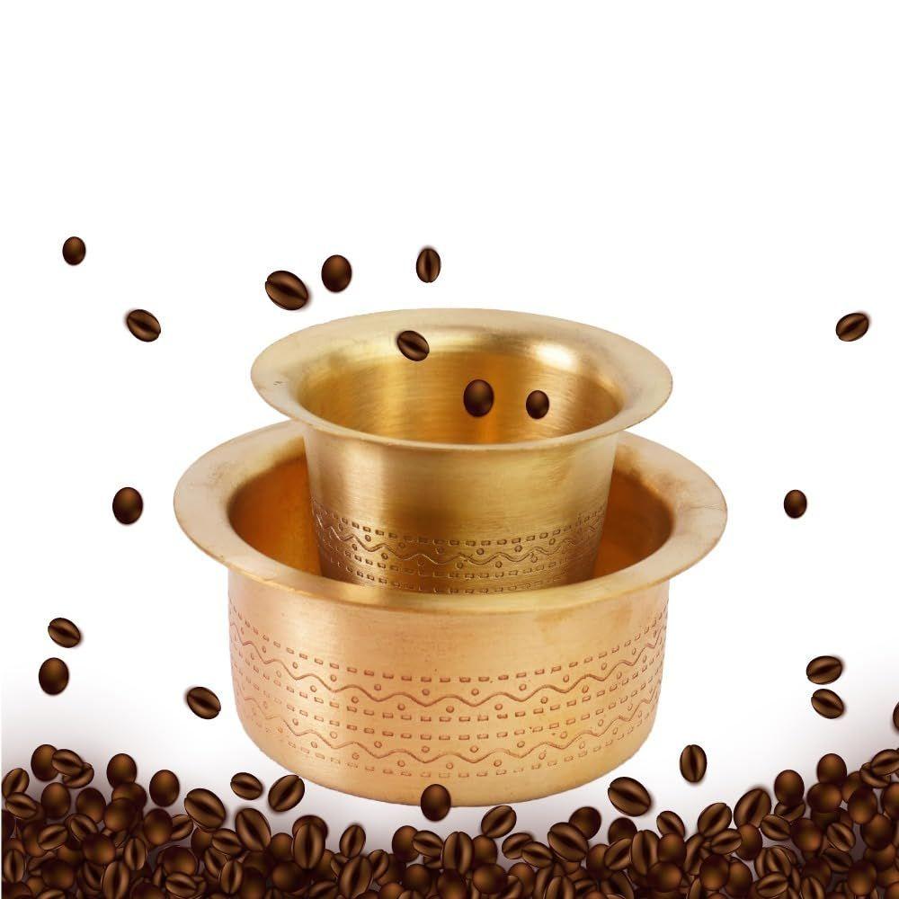 Brass Coffee Cup Dawara/Dabara & Tumbler for Serving Filter Coffee/Tea/Traditional Kumbakonam Dabara Set Matt - 150ml (Set of 6)