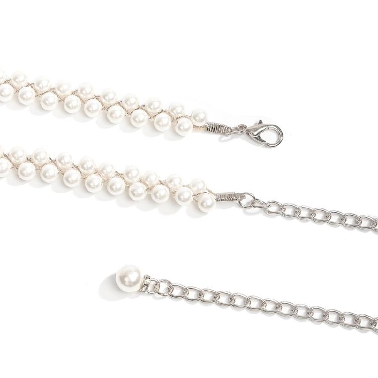 Metal Pearls Decorated Waist Chain Adjustable Waist Belt Retro Design Waistband Women's Fashion Accessories