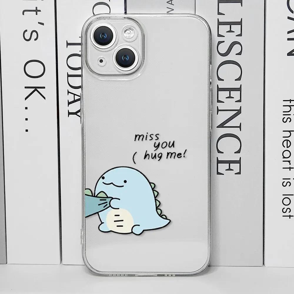 Cute Green Pink Dinosaur Couple Clear Phone Case for IPhone 13 12 11 14 15 16 Pro MAX XS X SE2 7 8 Plus Soft Paired Cover Fundas