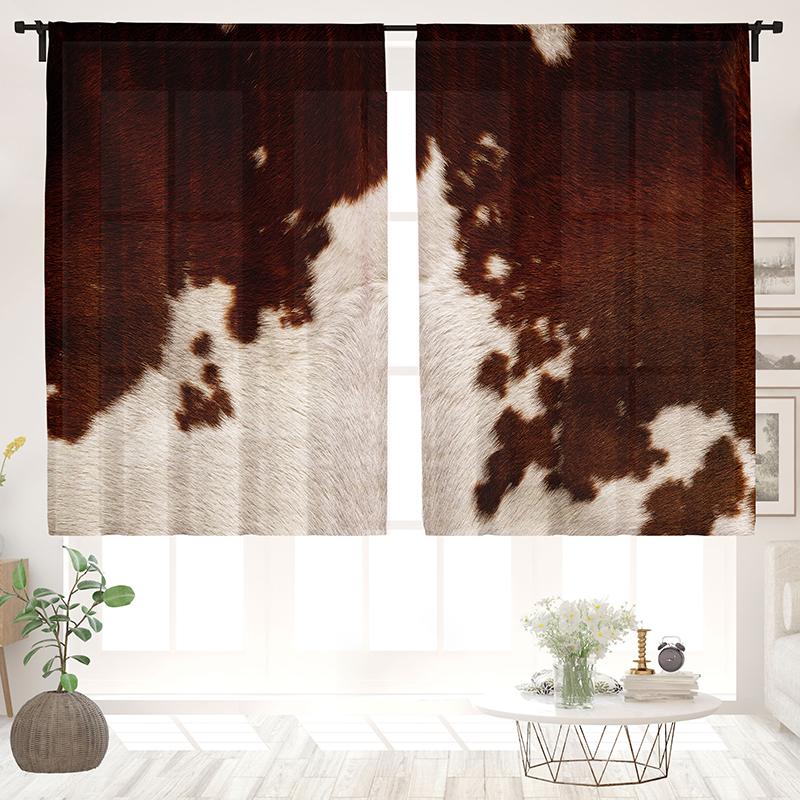 2 Pieces, Brown Cowhide Animal Skin Curtains -30% Blackout - Suitable for Living Room, Kitchen and Home Decoration