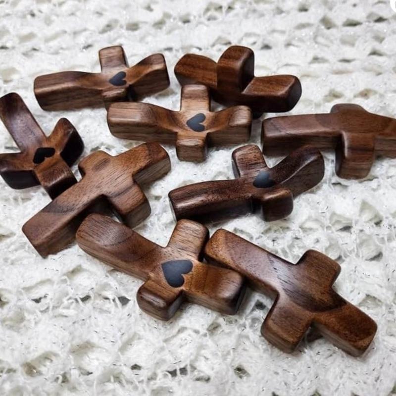 Small Wooden Cross Pocket Holding Cross Christian Prayer Cross Religious Gift Fingertip Stress Relief Decompression Toy