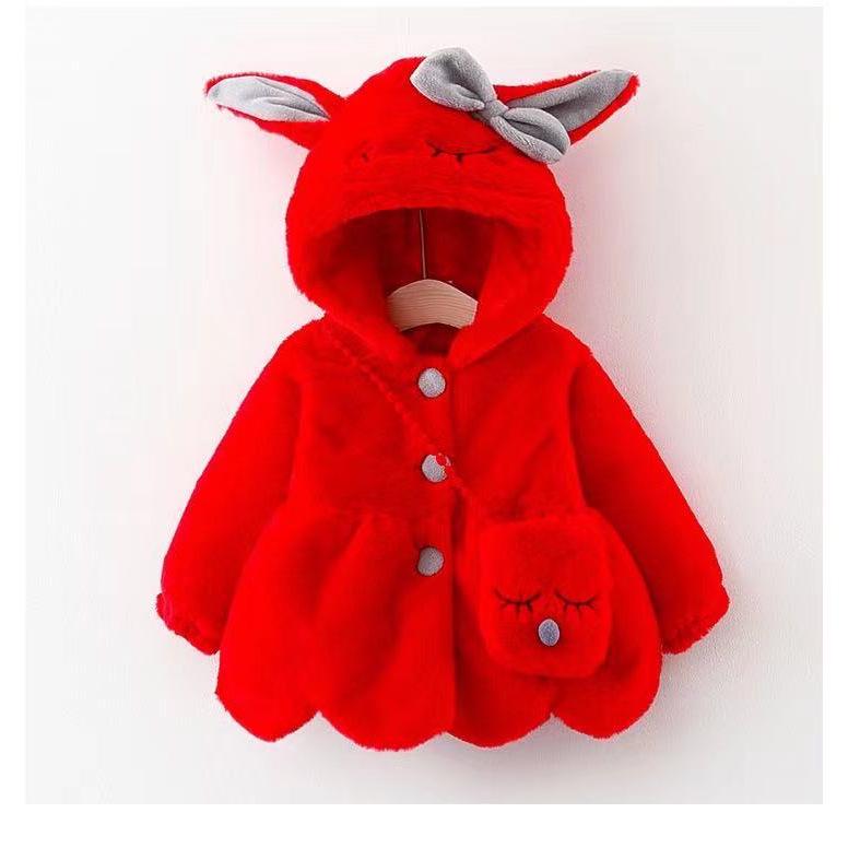 Children's Long-Sleeve Hooded Coat with Rabbit Ears - Winter 2023 Collection