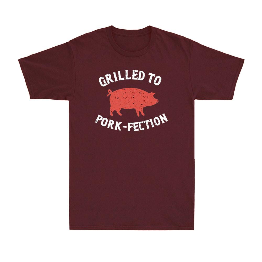 Grilled To Pork-Fection Funny Pig Grilling BBQ Pork Meat Men s Cotton T-Shirt XXL