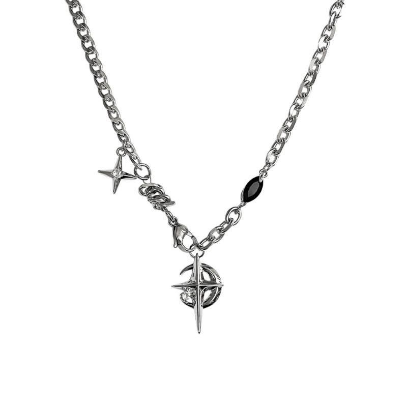 

Black gemstone mango star hip-hop street necklace boys niche design high-end girls collarbone chain sweater chain