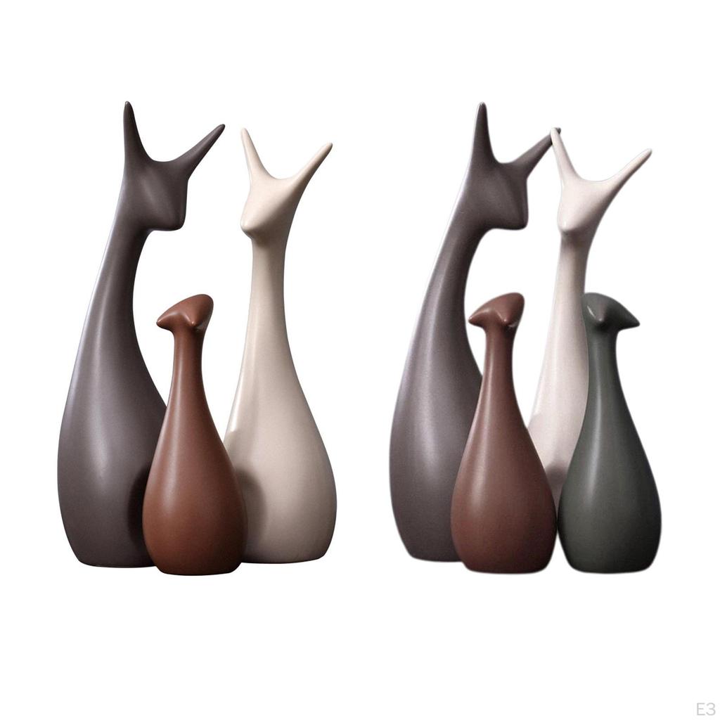 3Pcs Ceramic Ornaments, Animal Figurines Deer Statue Sculpture Modern Collectable Art Works for Home