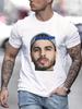 Unisexs Cotton Tshirt Trendy Portrait Print Crewneck Tee Casual Daily Wear Short Sleeve Top For Guys