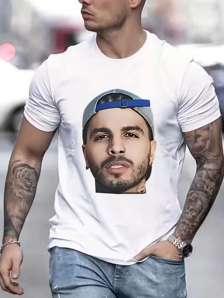 Unisexs Cotton Tshirt Trendy Portrait Print Crewneck Tee Casual Daily Wear Short Sleeve Top For Guys