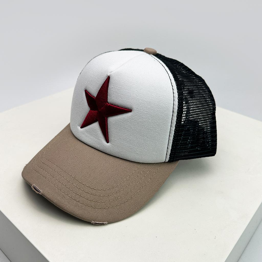 Broken Embroidered Five-pointed Star Baseball Hats Color Block New Unisex Sunshade Personal Trucker Caps Versatile Fashion Ins