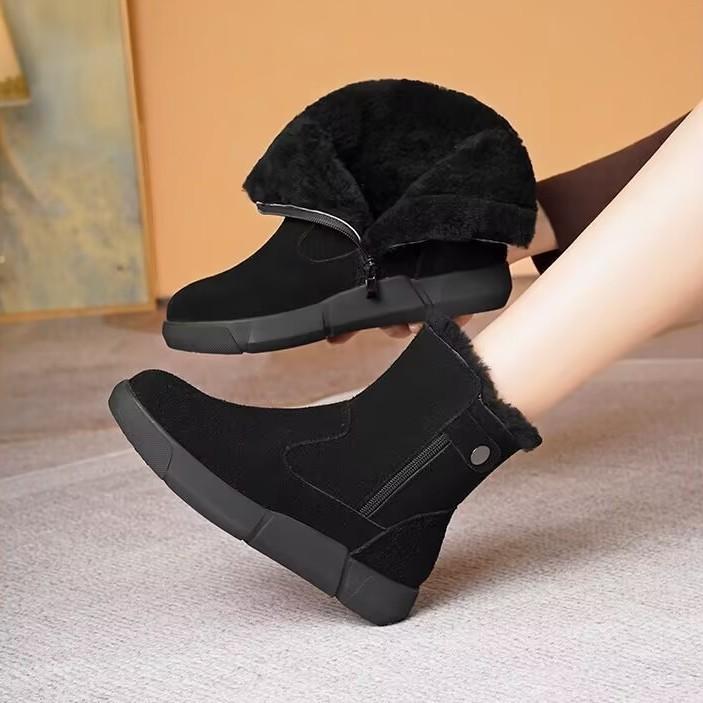 Women's Fur One Thick Bottom a Footstool Leather Waterproof Winter Lightweight Warm Snow Boots Non-slip Wear Casual Sneakers Martin Cotton Boots