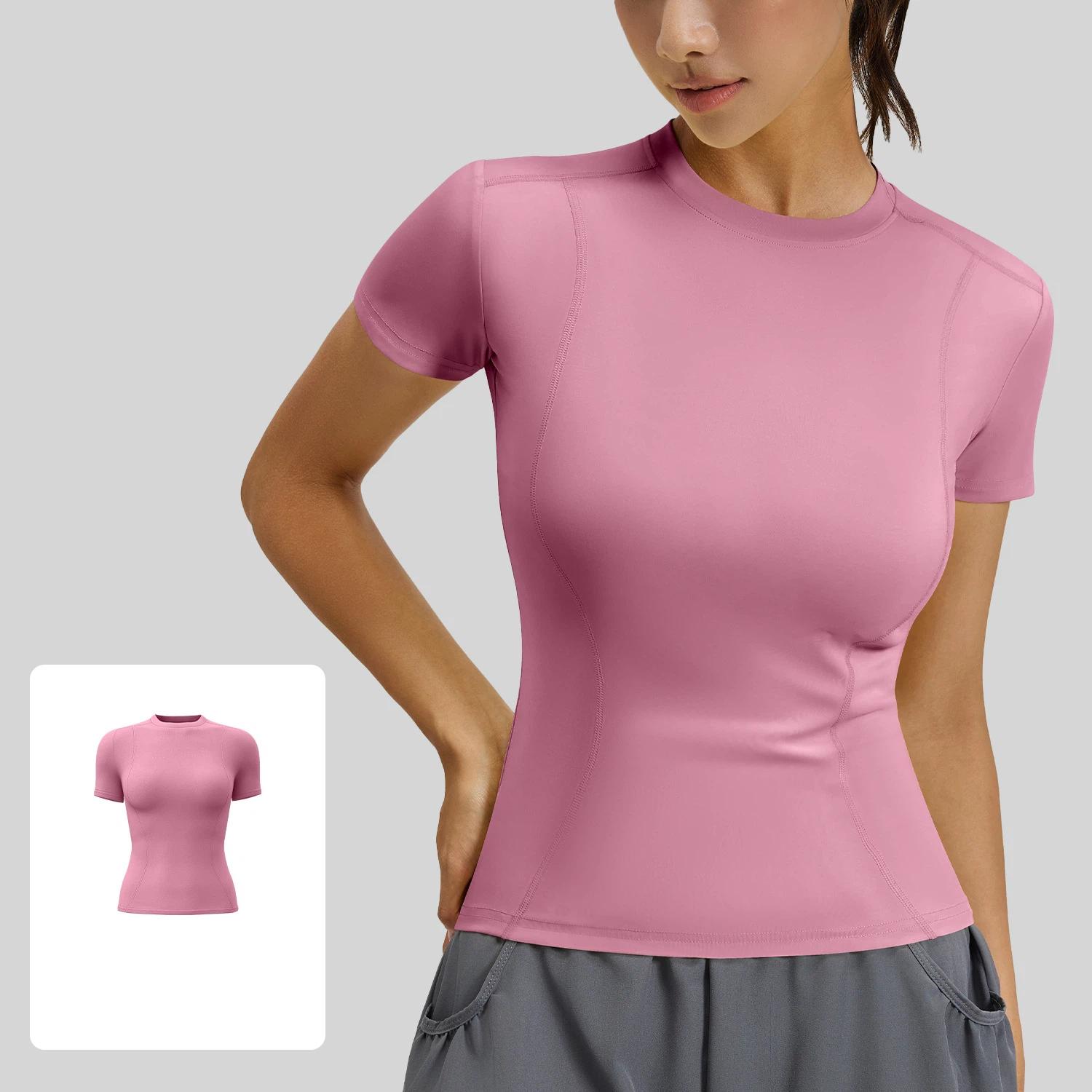 New Summer Women s Sports Tights Yoga Wear Short sleeved Tops Female Running Fitness T-shirts S