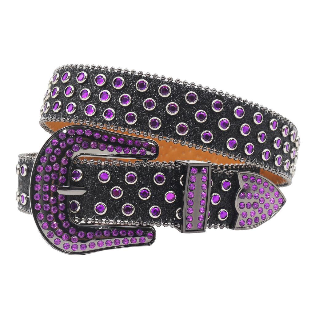 Y2K Punk Rhinestone Sequin Hip Hop Pin Buckle Leather Belt for Women