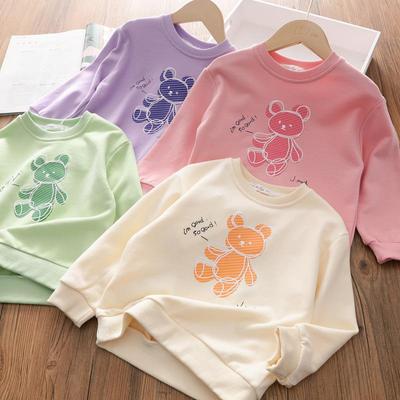 Kinder Mädchen Frühling Herbst Langarm O Hals Cartoon Bär Gedruckt T Shirt Tops