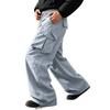 Men's Wide Leg Cargo Pants Casual Loose Fit Retro Multi-Pocket Gray Work Pants for Spring and Fall