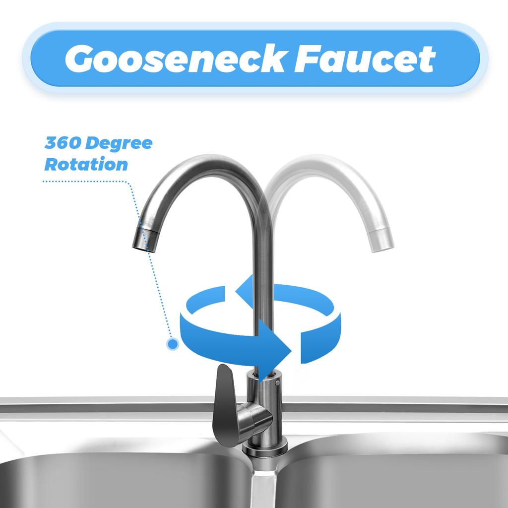 2 Compartment Sink Kitchen Sink, Stainless Steel Utility Sink Free Standing Outdoor, Commercial Restaurant Set w/Faucet
