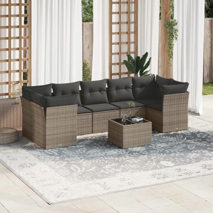 VidaXL Salon de Jardin avec Coussins 8 pcs, Canapés avec Pieds Réglables, Ensemble de Meubles d'Extérieur Patio Terrasse, 3249129