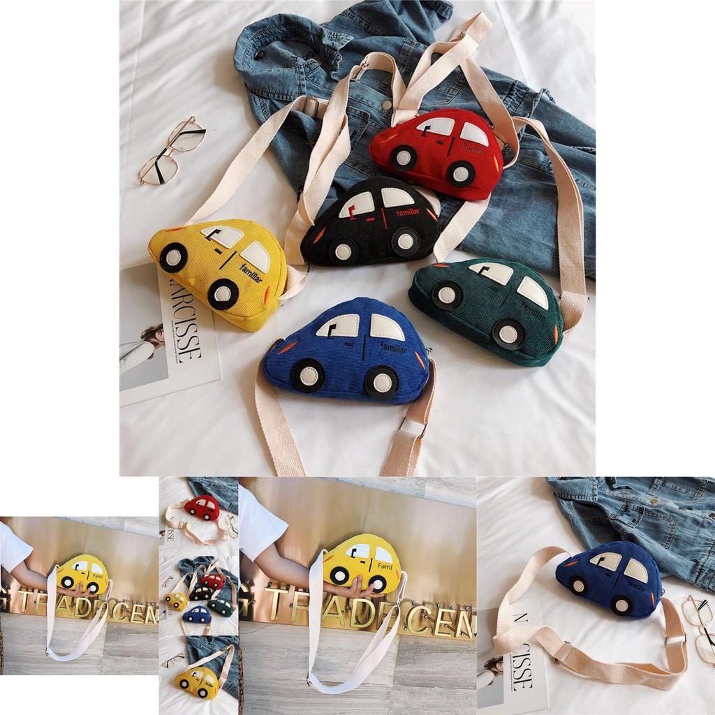 Trendy Corduroy Kids Shoulder Bag Cute Cartoon Car Mini Coin Purse For Girls