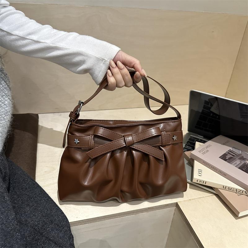 New bag niche design new bow shoulder bag underarm bag women's casual pleated handbag