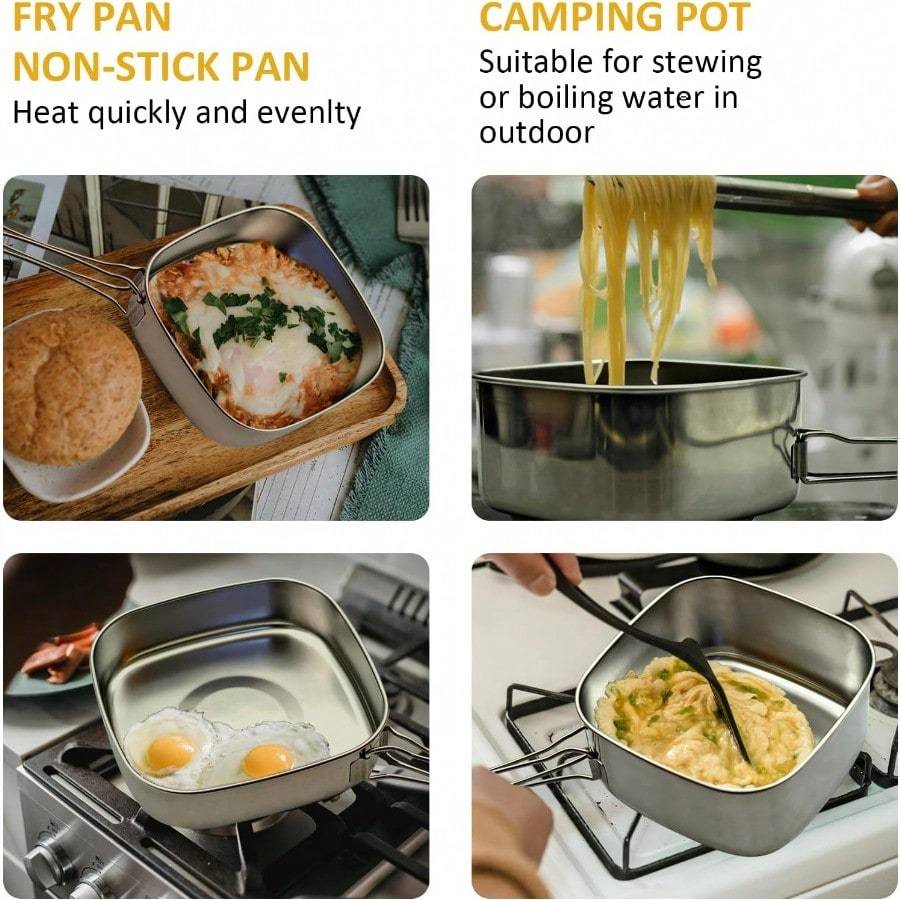 Backpacking Camping Cookware Mini Picnic Camping Cooking Mess Kit, Stainless Steel Pots Pan Plates Set for Hiking, Backpacking, Bushcraft and Picnic,