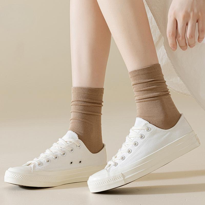 Women's Cotton Socks Solid Color Mid-tube Socks Versatile Pile Socks No Heel Fall Off Women's Socks