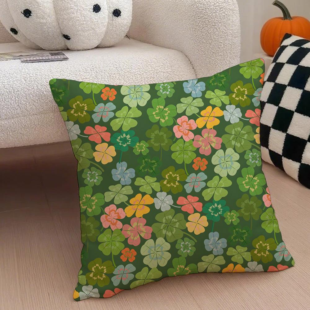 LLucky Four Leaf Clover Cushion Cover Throw Pillow Cover Hidden Button Durable Polyester Chair Cushion