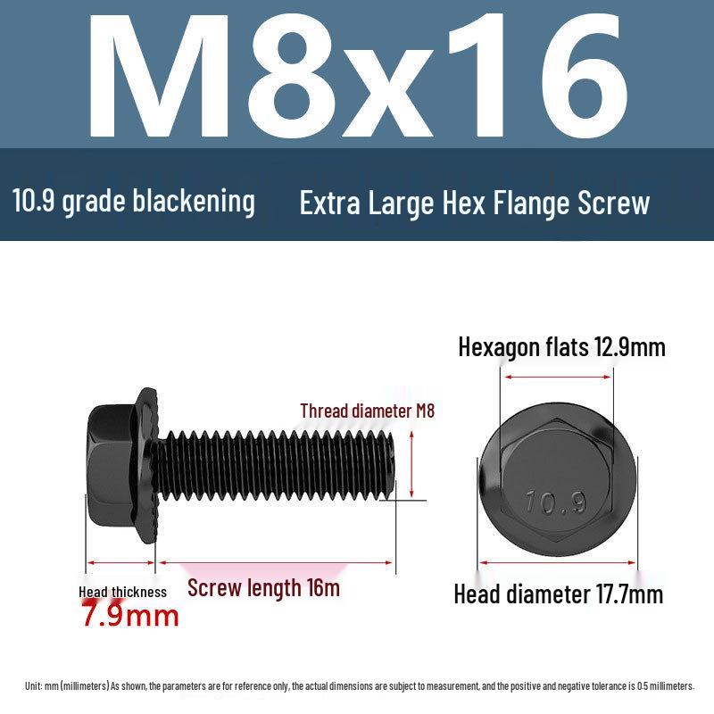 Yigu Grade 10.9 High-Strength Oversized Black Hex Flange Screw with Anti-Slip Washer (M6-M12)