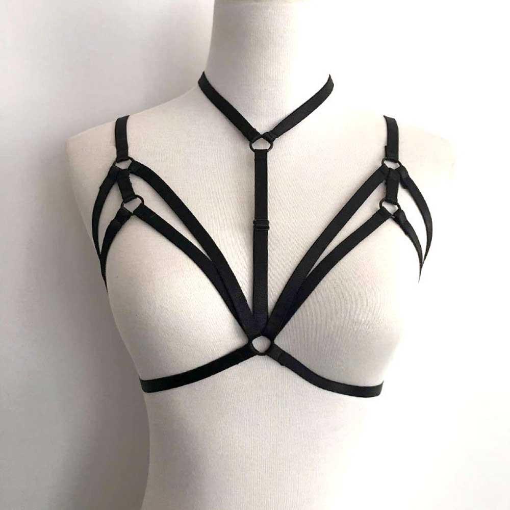 Alluring Women  Bra Elastic Cage Bra Strappy Hollow Out Bra Bustier  S
