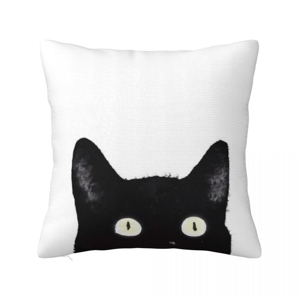 Black Cat Peeking Up Square Pillowcase Pillow Cover Polyester Cushion Zip Decorative Comfort Throw Pillow for Home Car