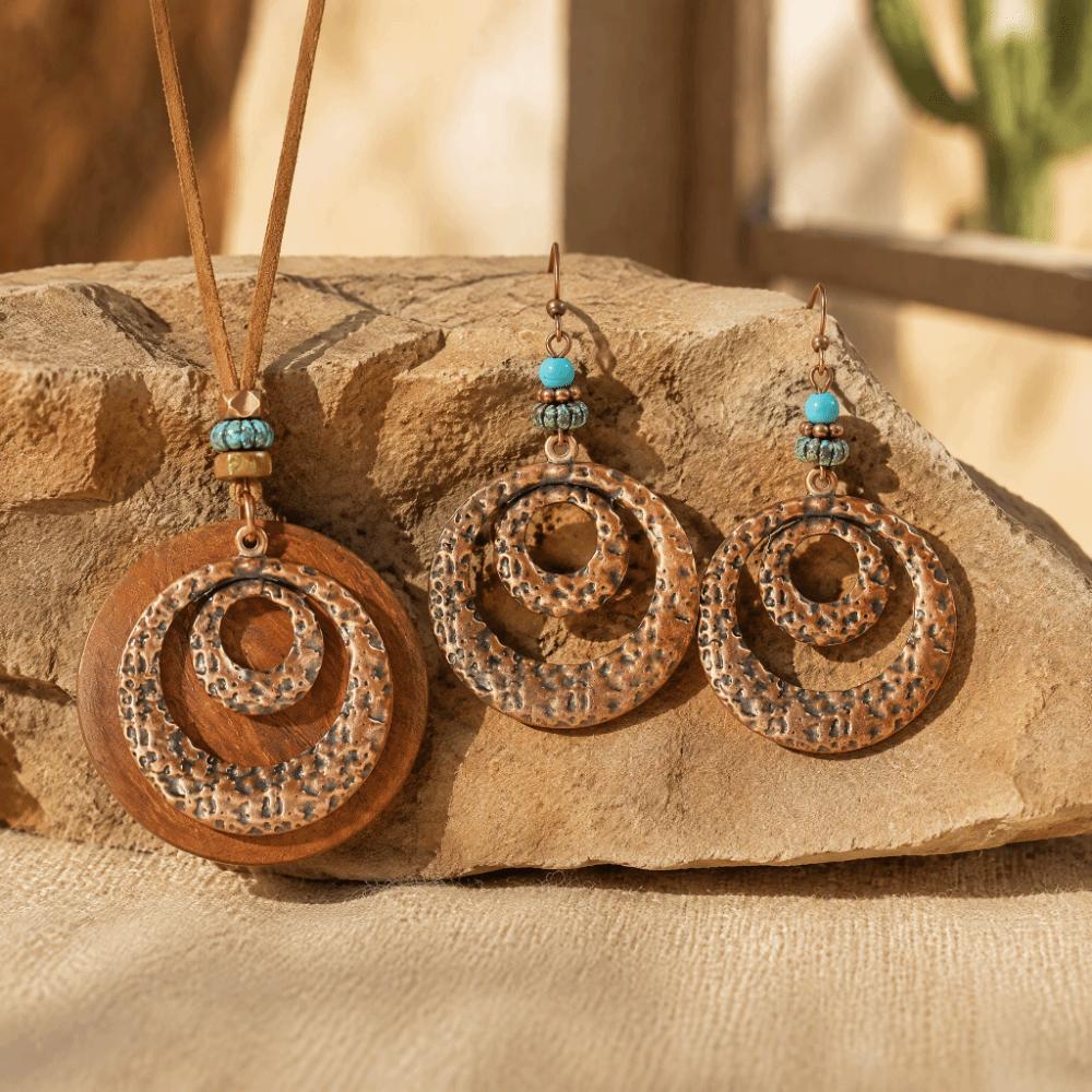 Wood Necklace Earrings Set Alloy Women Pendant Elegant Geometric Jewelry Set  Daily Outfit