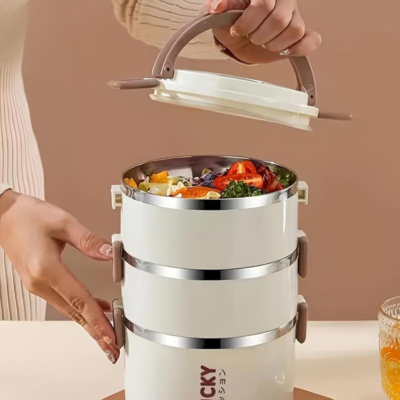 Japanese Style  Stainless Steel Double-layer Lunch Box with Handheld, Student Office Worker with Food Preservation Lunch Box