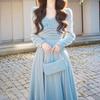 Early Autumn Luxury Temperament Long Skirt Women's Autumn High-End Blue Velvet Dress